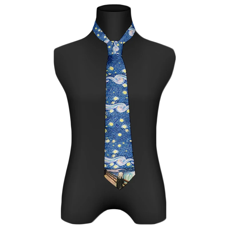 New 3d printed oil painting tie men's fun fashion business tie wedding party shirt accessories Van Gogh starry sunflower