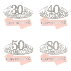 30th 40th 50th 80th Fabulous Birthday Sash and Tiara for Women Girls Hair Accessories Birthday Queen Party Supplies Decoration