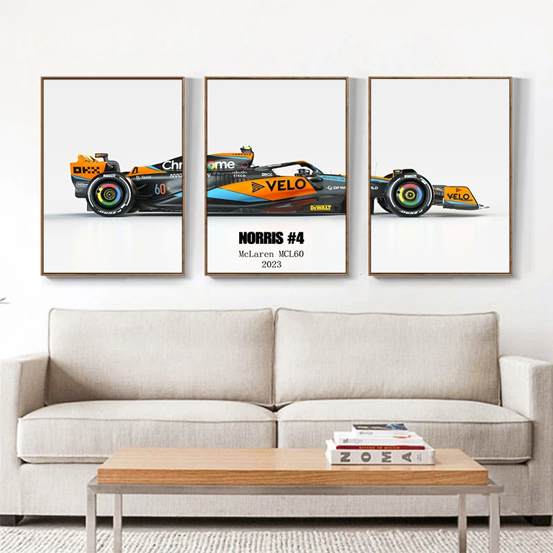 3 Pcs 2023 Racing F1 MCL60 Posters Formula 1 Canvas Painting Wall Art Prints Pictures For Living Room Bedroom Home Decoration