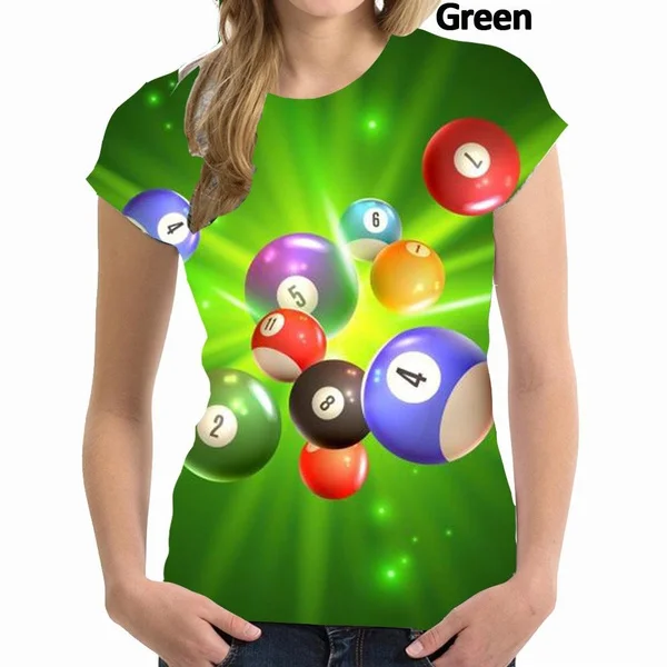 Pool Balls Billiards Women 3D Print T Shirt Casual Sport Tops Fashion Tees