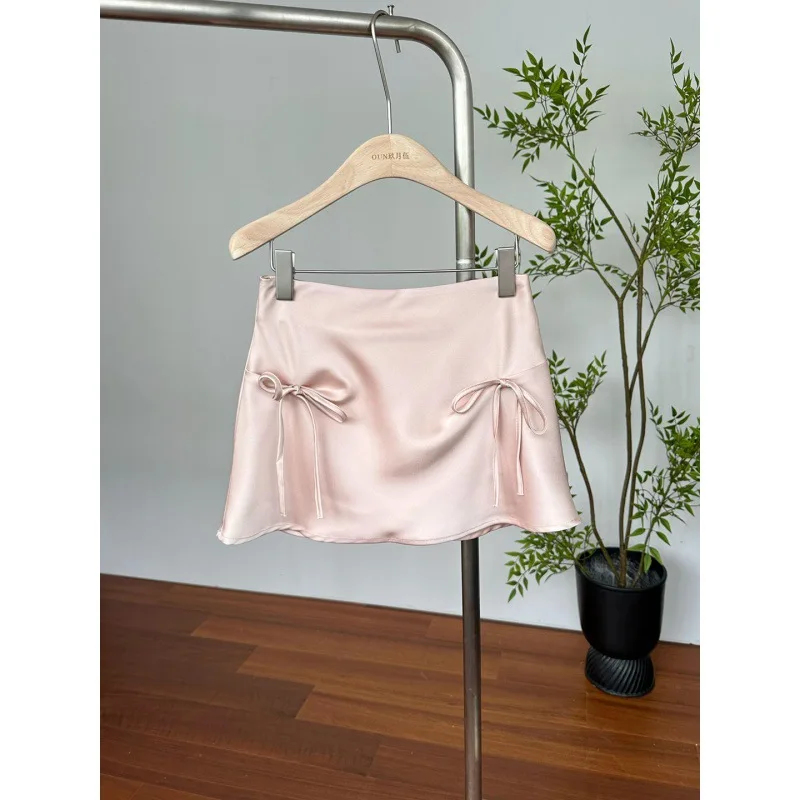 Sweet And Playful Bow Short Skirt Women's Summer New High-Waisted And Thin Skirt Temperament Casual And Versatile A-Word Skirt