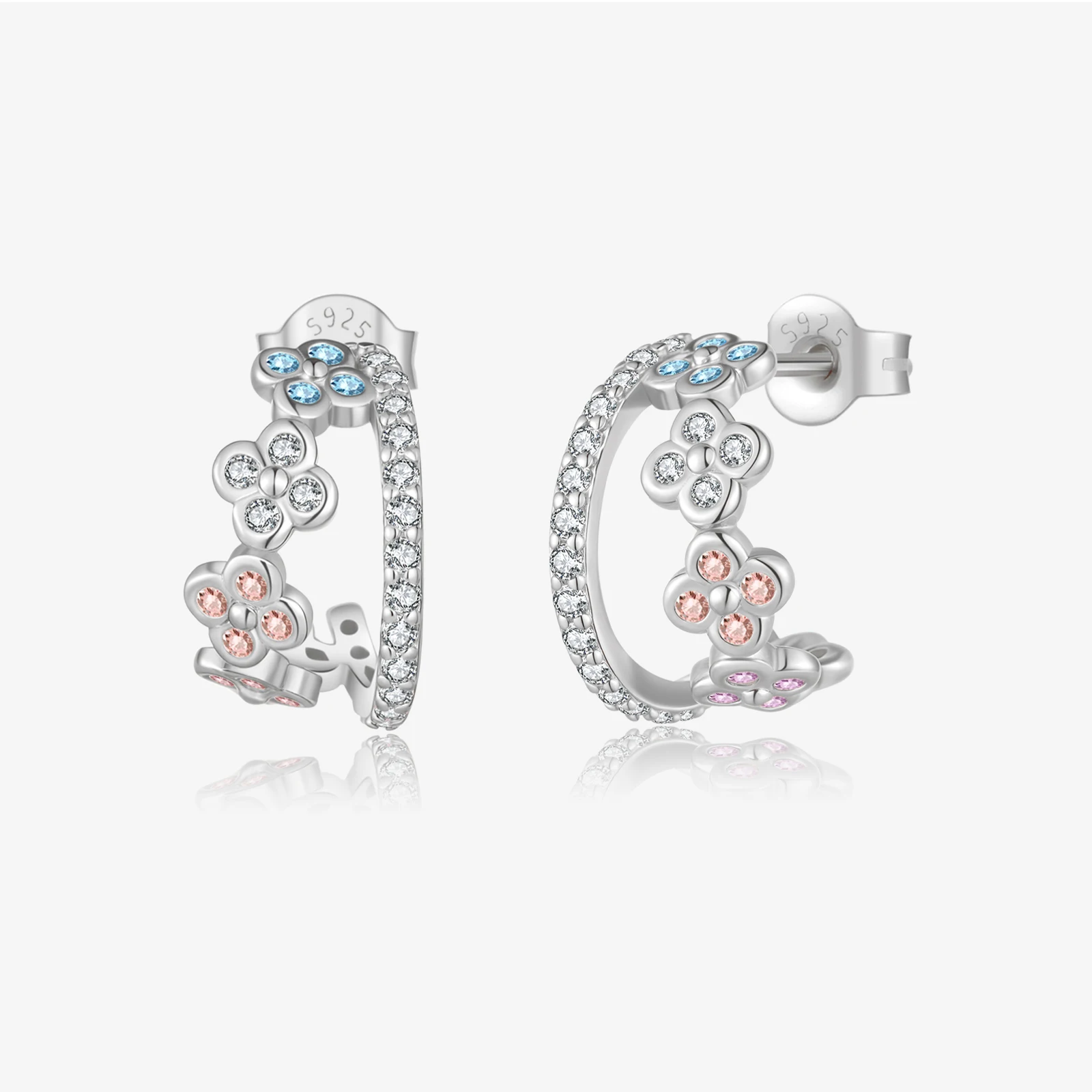 

VEWANT 925 Sterling Silver Colorful Zircon Flower Two Line Hoop Earrings Women Trendy Luxury Fine Wedding Jewelry Gift