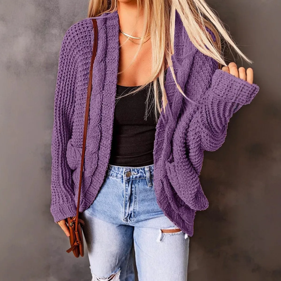 女性秋冬ニットカーディガンセーターコートレディースバットウィングスリーブニットウェアジャケット