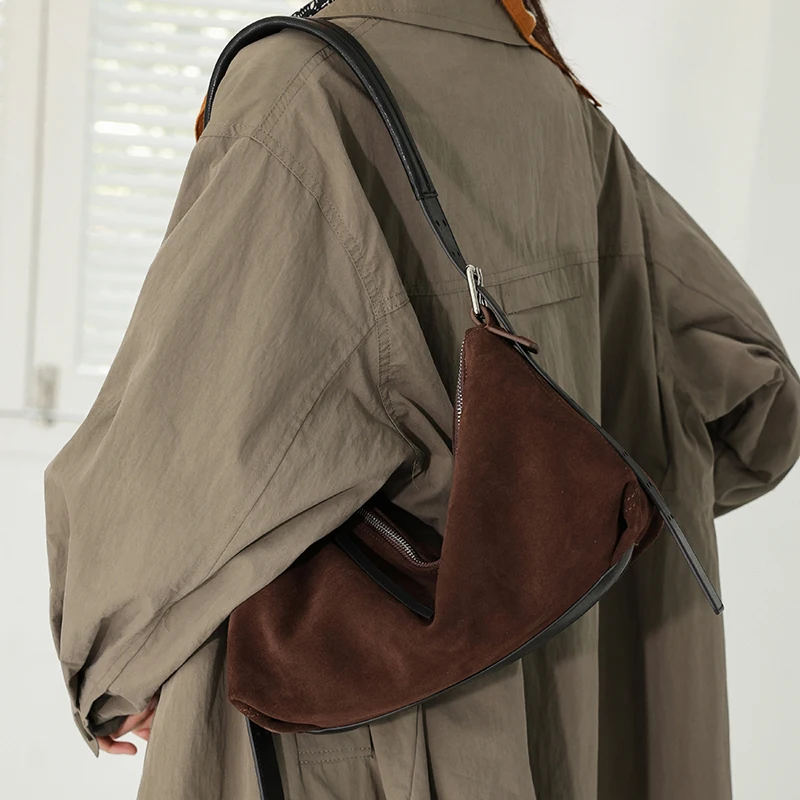 

Ladies Suede Cow Leather Shoulder Bag Female Retro Casual Cowhide Handbags Women's Fashion Trend Luxury Designer Bags for Lady