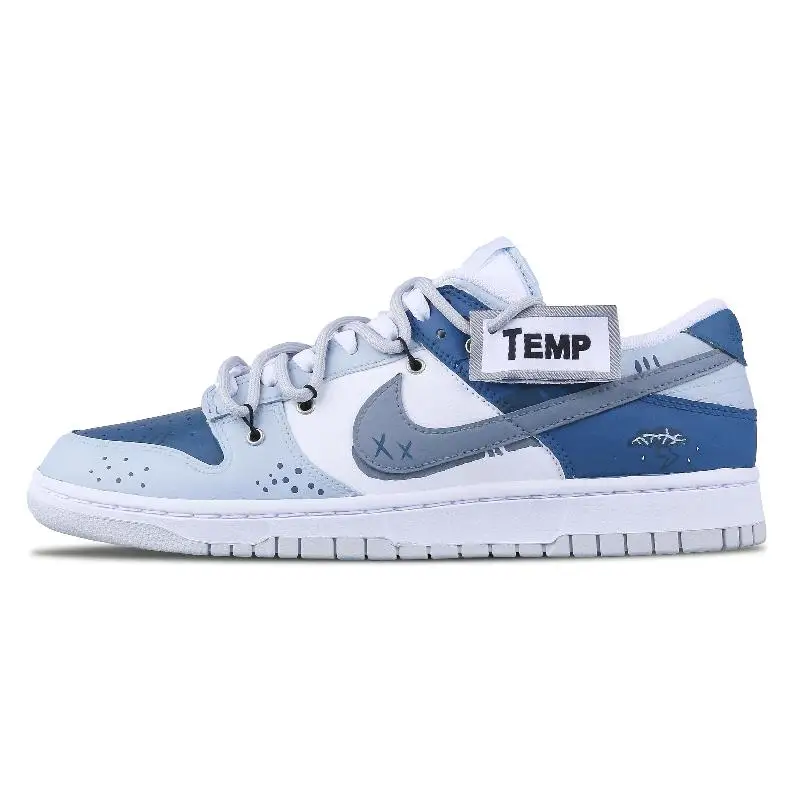 

[Custom Lazy weekend style for women]Nike Dunk Skateboard Shoes Women's Low-Top Blue White/Gray