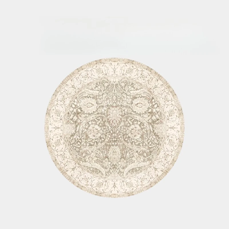 

French Vintage Bohemian Green Beige Round Machine Washable Persian Living Room Sofa Bedroom Bedside Rug