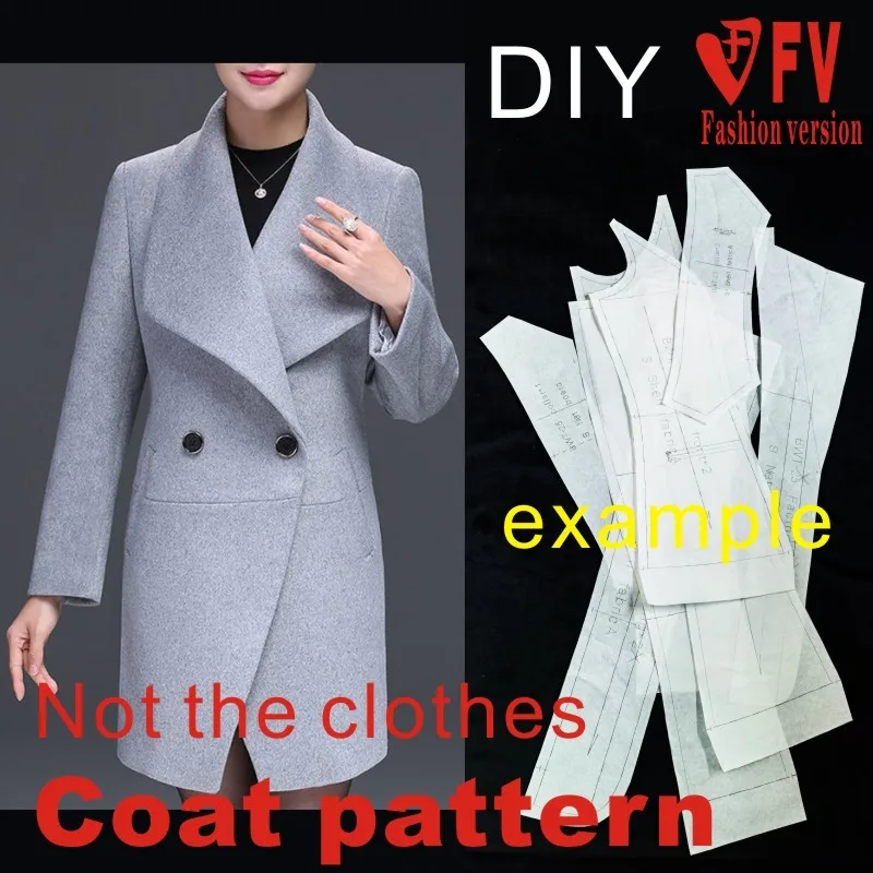 Garment pattern Women's large lapel mid-length coat coat pattern 1:1 cutting drawing BFY-165