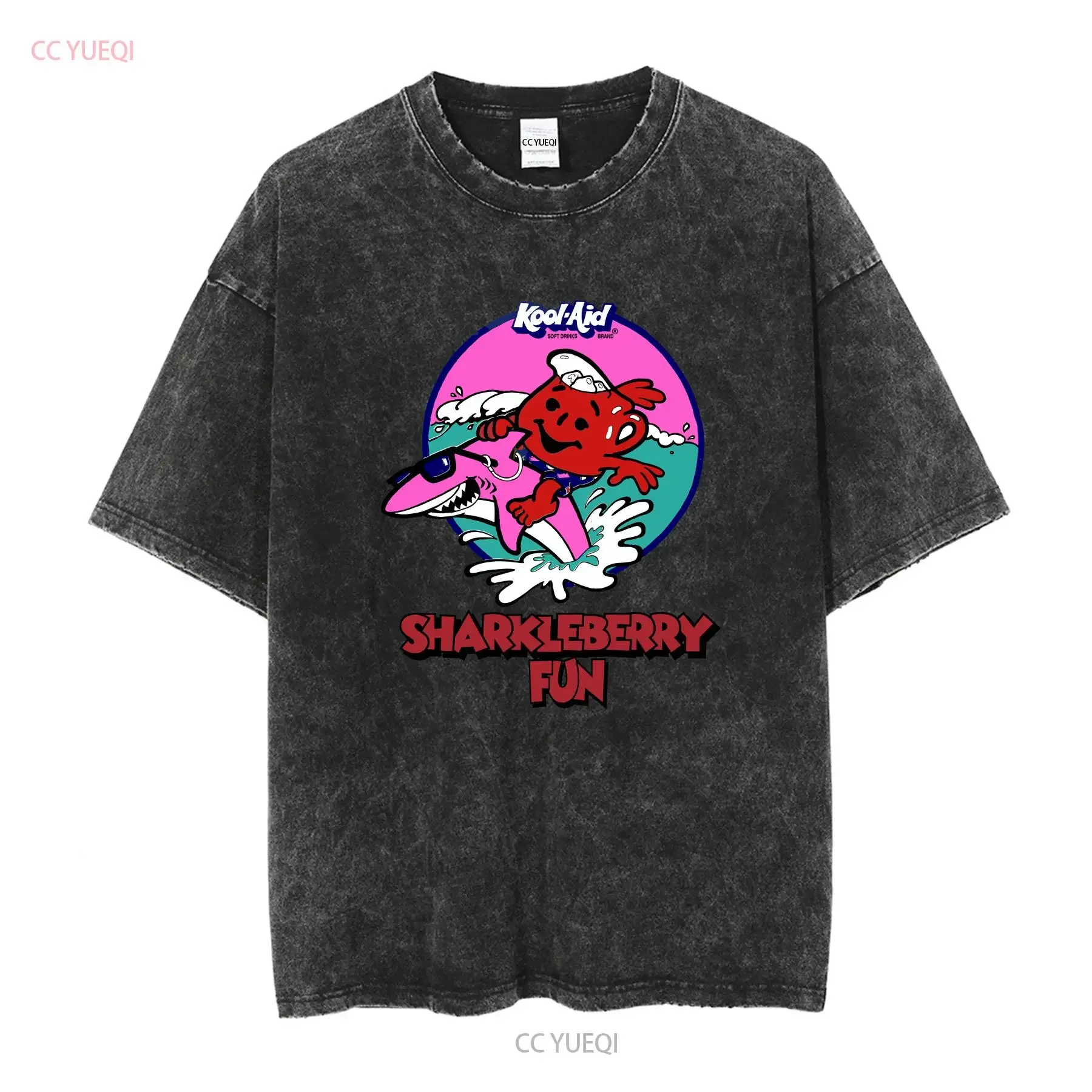 RARE Vintage 90s KOOL AID SHARKLEBERRY FIN Promo T shirt Size XL USA MADE WHITE long or short sleeves vintage Washed Versatile