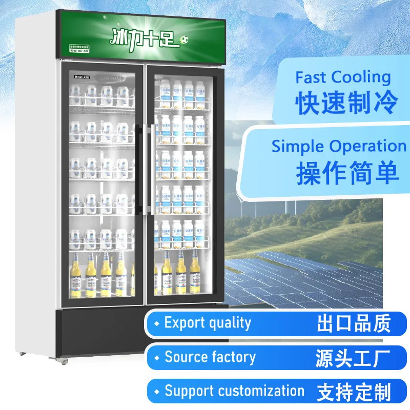

630L Double Door Refrigerated Display Cabinet Vertical Beverage Refrigeration Cabinet Commercial Large Capacity Source Factory E
