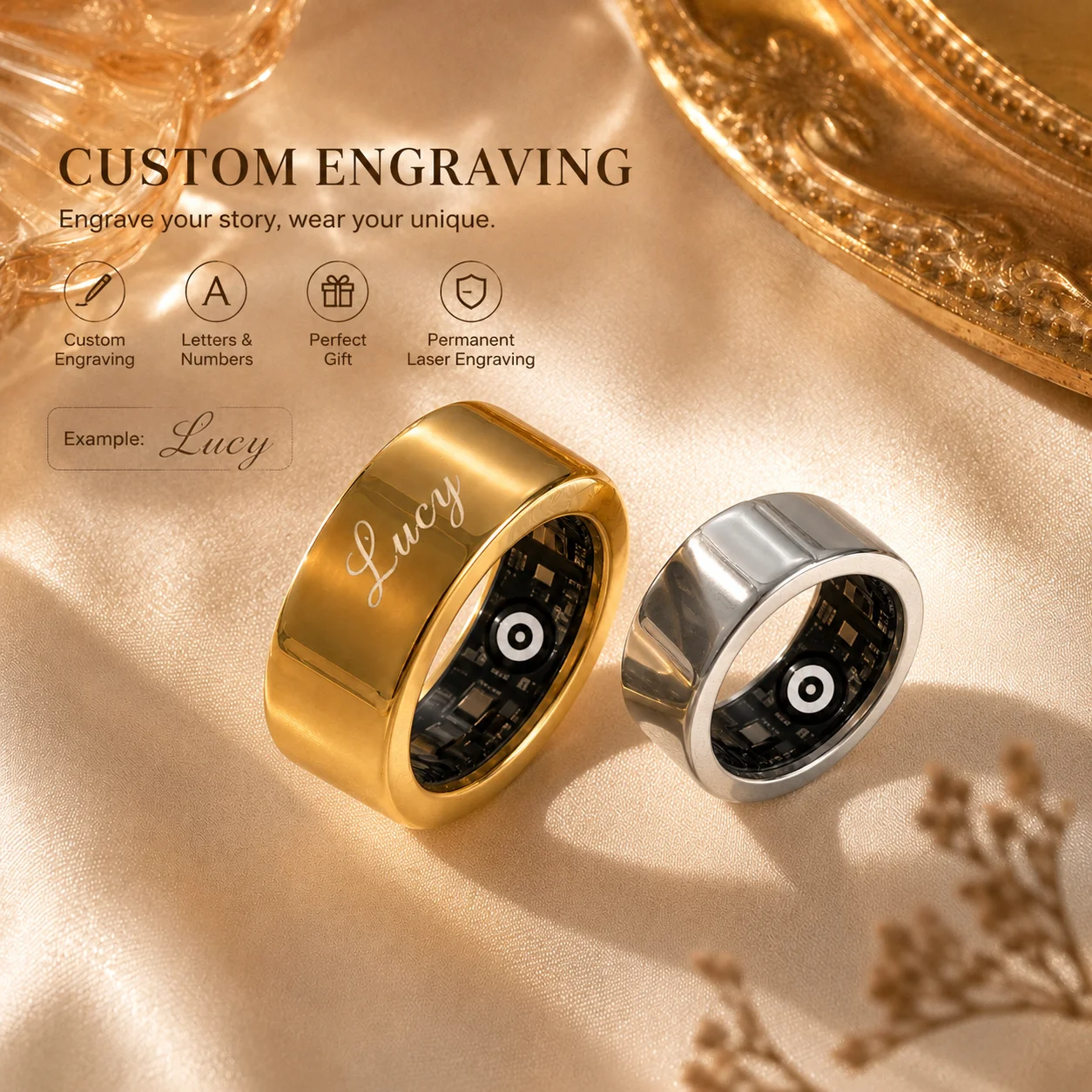 Men Accessories Name - Gepersonaliseerde smart ringhoes met naam, compatibel