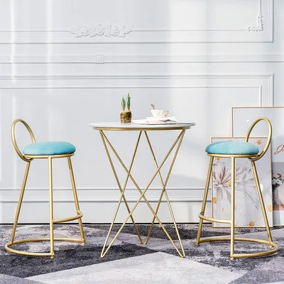 Gold Bar Chair Nail Art Bar Coffee Casual Backrest High Stool Upholstered