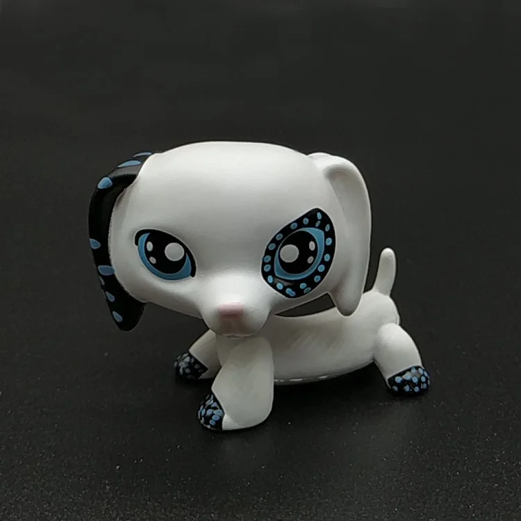 LPS Toys Rare Pet Shop Custom OOAK#406 LPS White Dachshund Dog Blue Dot Black Ear Figure