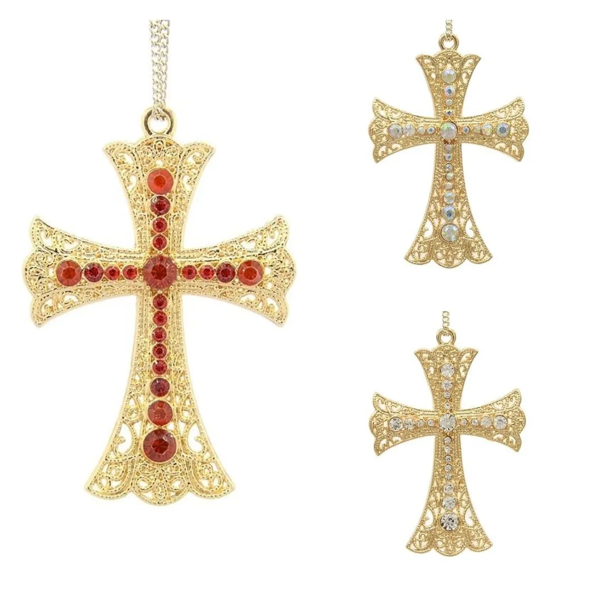 Kissitty 2Pcs/Set Golden Plated Alloy Rhinestone Cross Big Pendants For Necklace DIY Jewelry Making Findings Gift