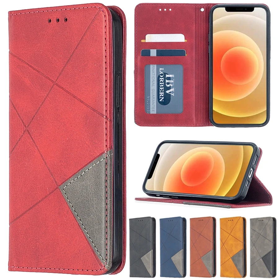 Wallet Leather Diamond Dark Magnetic Case For iPhone 13 Pro Max 13 Mini 12 Pro Max 11 Pro Max SE2020 X XR XS Max 8/7/6/6S Plus