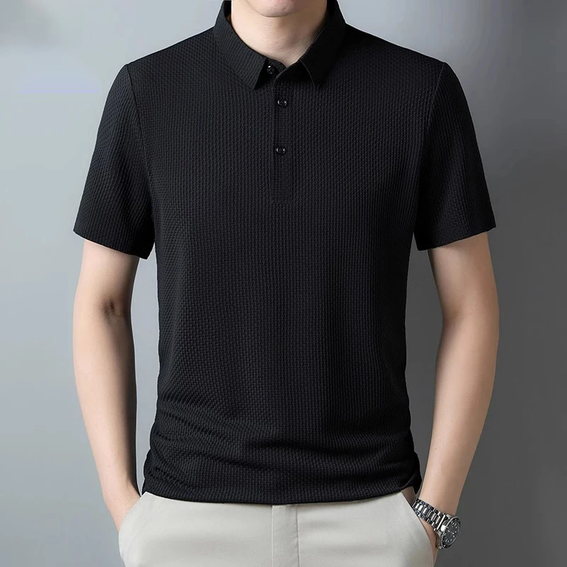 2024 Summer Men's Short-sleeved Polo Shirt Lapel Business Men's T-shirt Solid Colour Men's Tops