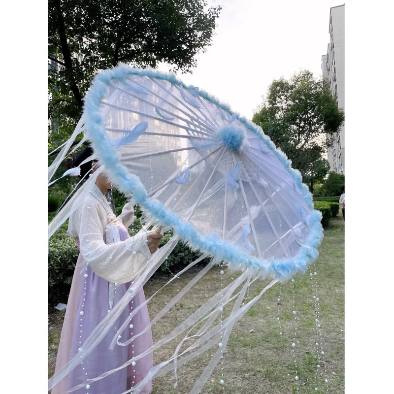 LED chińska japonia przędza olejowana papierowa jedwabna tkanina parasol kostium starożytna księżniczka parasol dramat biały rzemiosło parasol