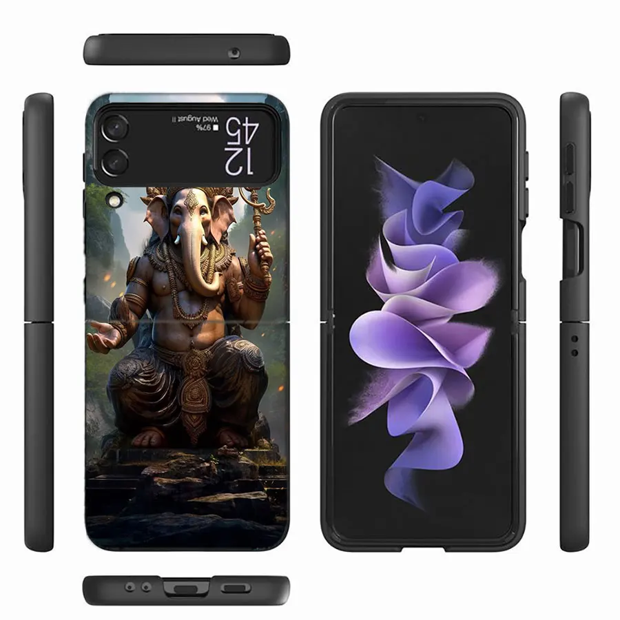 Ganesh lord Phone Case For Samsung Galaxy Z Flip 6 4 3 5G Funda Black Coque Hard PC Luxury Cover Z Flip 5 Capa Fashion Capa