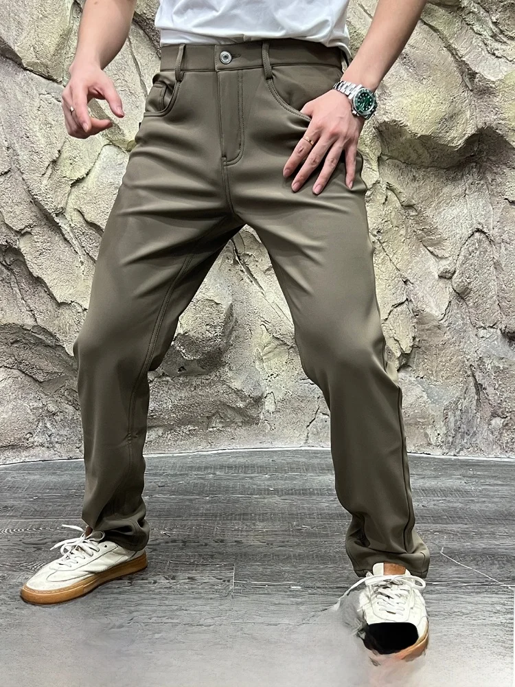 

Мужские повседневные брюки прямого кроя с флисовой подкладкой, из маслостойкой ткани, антистатические, осенне-зимние, новые, молодежные, модные