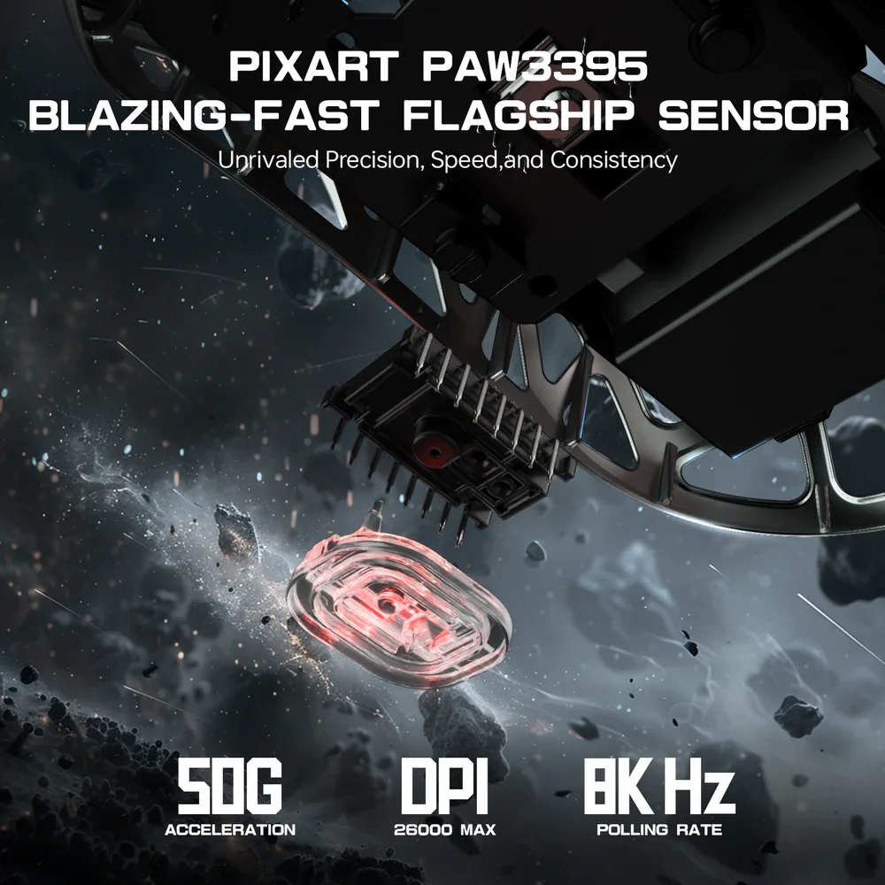 ATTACK SHARK R3 Mouse da gioco in lega di magnesio 8K SUPERLIGHT 8000Hz 6 DPI regolabili fino a 26000 PAW3395 BT/2.4G Wireless/Wired