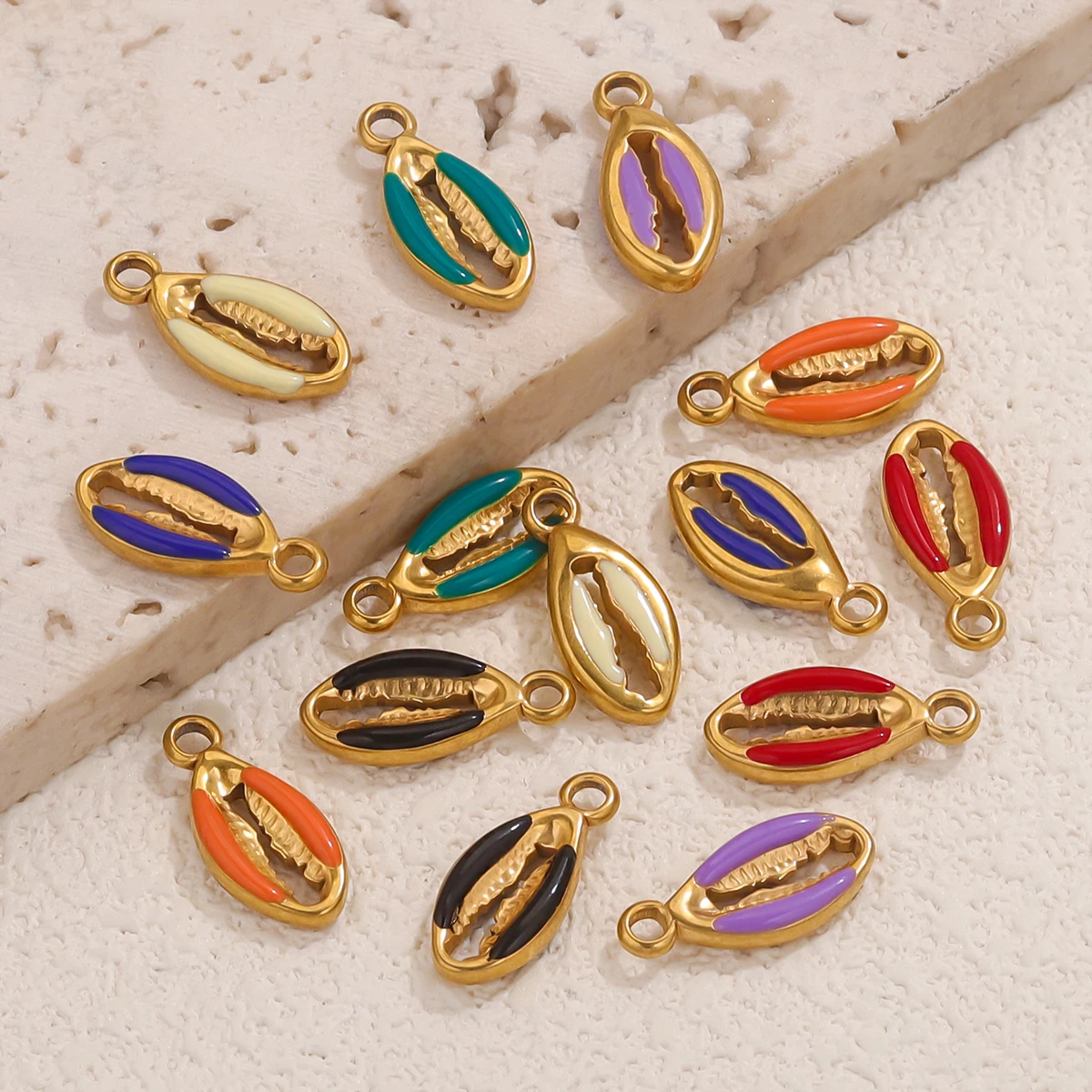 5pcs Stainless Steel Enamel Colour Cute Shell Charm Gold Plated for DIY Necklace Bracelet Jewelry Making Material Beach Supplies - Detail 1