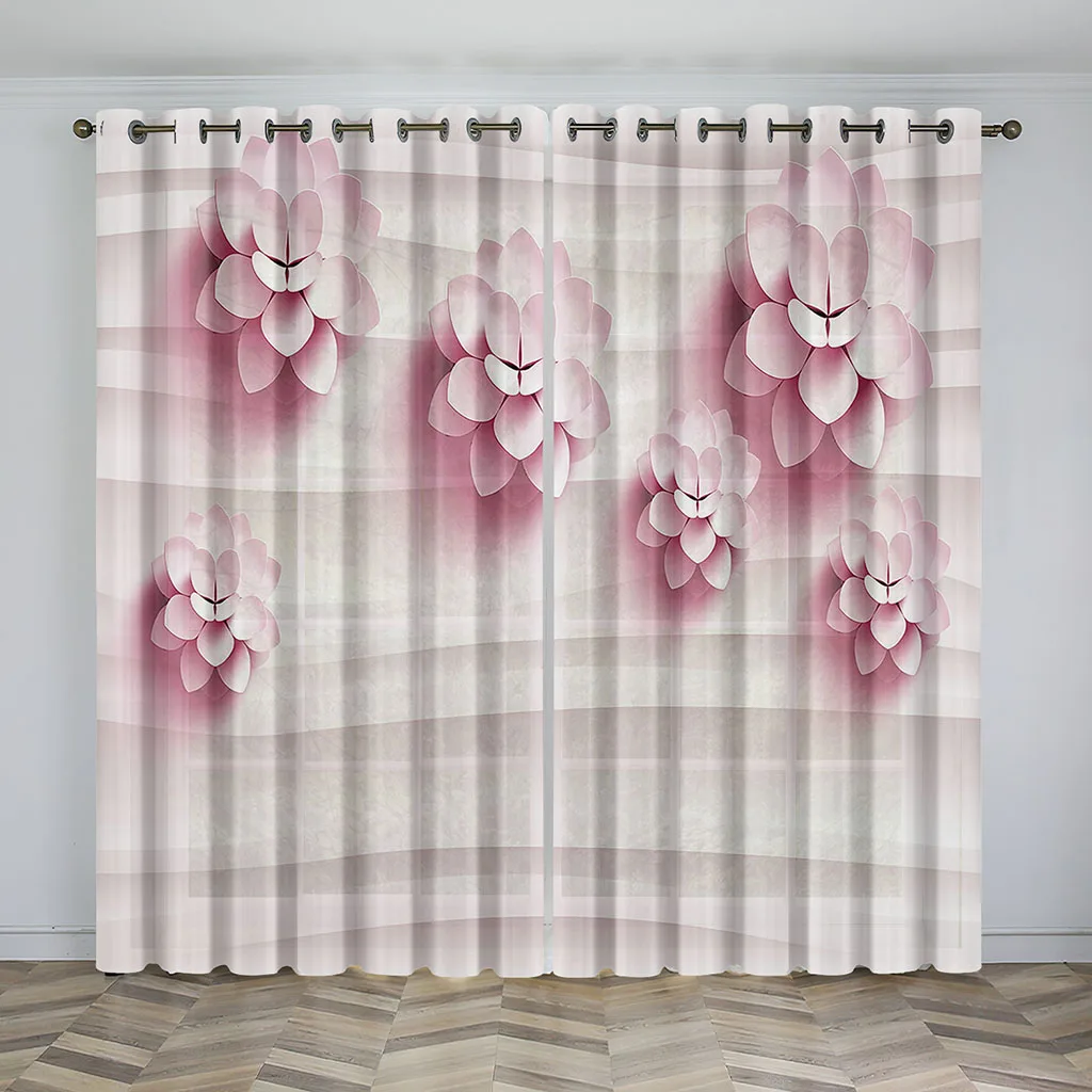 

Ready-made Flowers Push Thin Window Curtains For Kids Bedroom Living Room Bathroom Kicthen Door Hall Cupboard Home Decor2Pieces