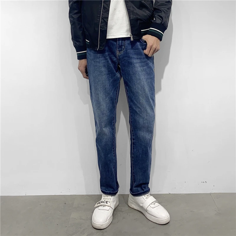 

Waed Cotton Stretch Jeans Straight Leg Casual Deep Blue New Arrival Autumn Season Breathable Wear Resistant