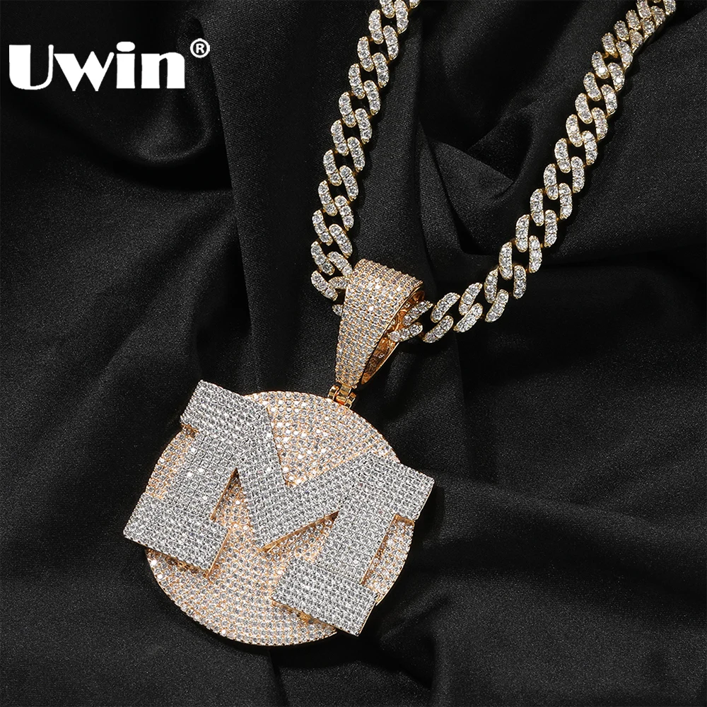 UWIN Customized Initials Necklace for Men Big Circle Nameplate Iced Out Cubic Zircon Pendant Hip Hop Charms Fashion Jewelry