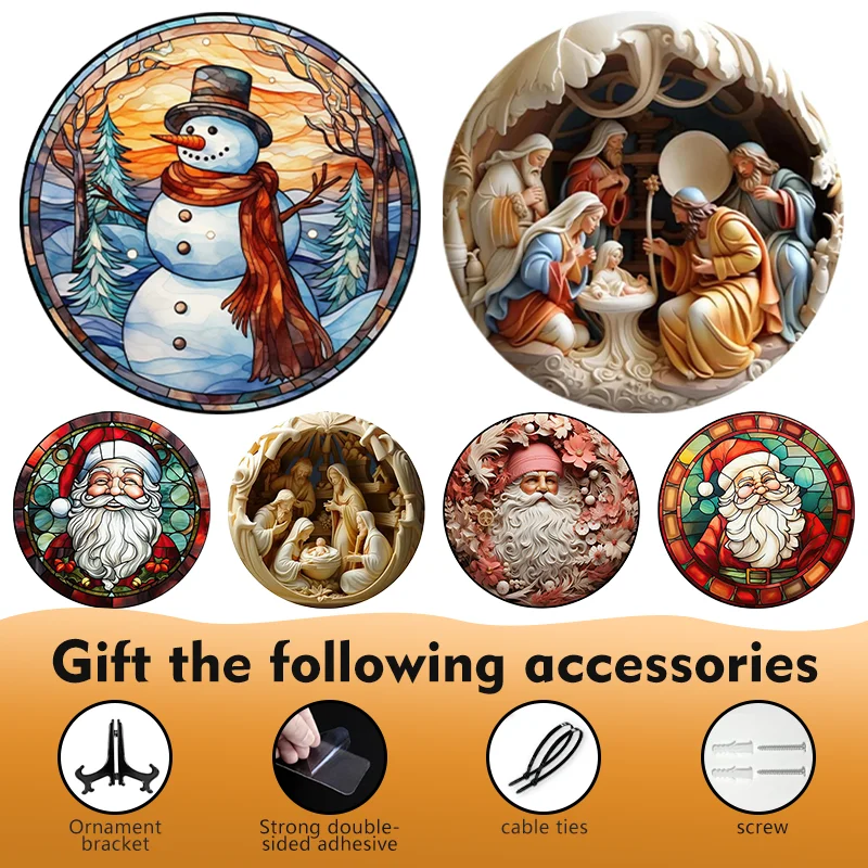 

Christmas Round Metal Aluminum Sign Art Painting Decorative Plates Entrance Decor Gift Mask Theme Bar Club Home Room Wall Decor