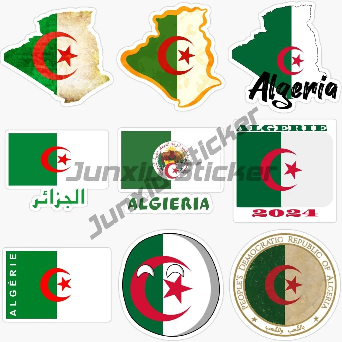 แอลจีเรียธงจักรยานDecalsไวนิลกระจกรถกันชนDecalsผนังด้านนอกสําหรับห้องเด็กรถบรรทุกสติกเกอร์หน้าต่างสําหรับรถจักรยานยนต์