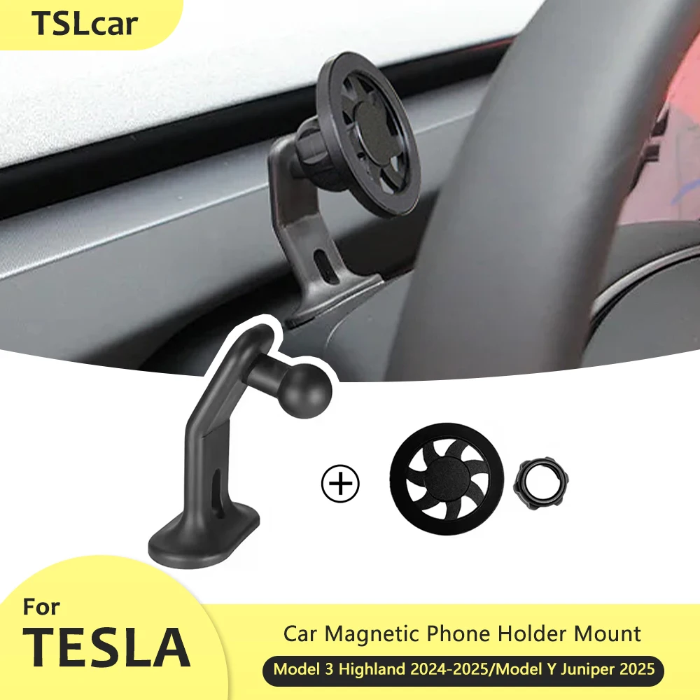 Für Tesla Modell 3 Highland Modell Y Juniper 2025 Magnetische Einstellbare Auto Telefon Unterstützung Basis Halter Halterung Innen Zubehör – Detail 1