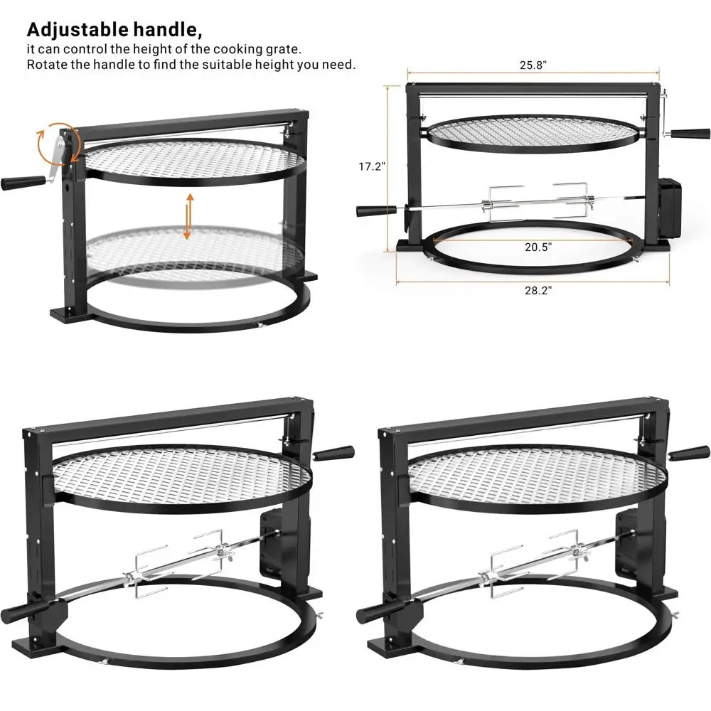 

Adjustable Rotisserie Attachment for 22 Kettle Grills - Fire Santa-Maria Style Grill System