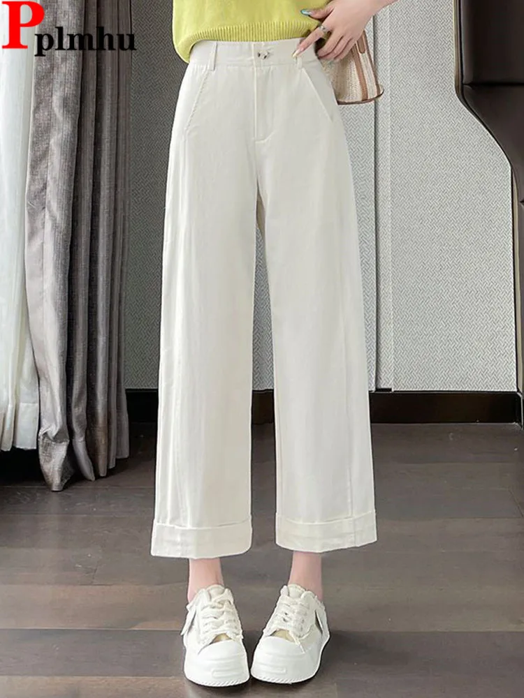 

Korean Fashion High Waist Straight Pants Women Casual Loose Ankle Length Wide Leg Pantalones Spring Fall Solid Chic Sweatpants