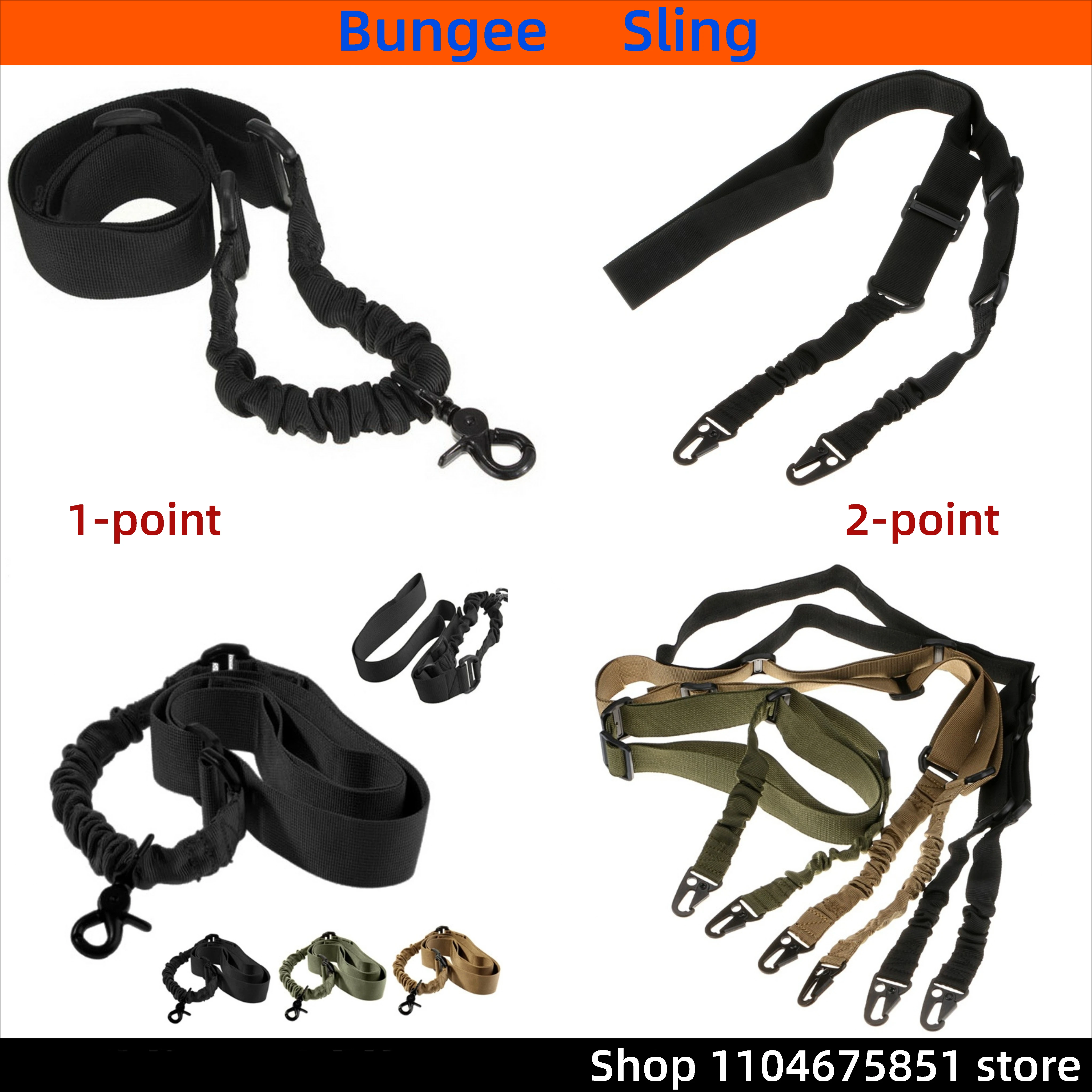 Multifunctional Airsoft Tactical Buttstock Sling Rope for AR & HK416,Compatible whit Dual Point & 1 Point Elastic Bungee Sling