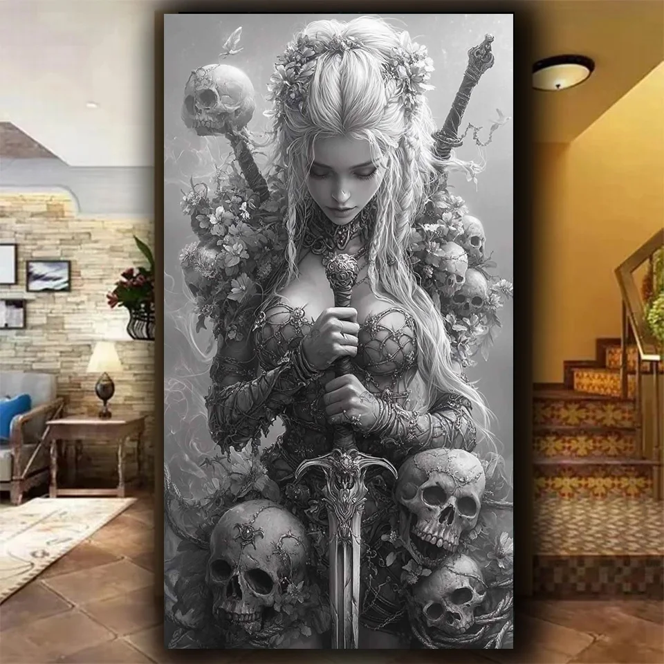 

Black Skull warrior diy 5d Diamond Painting Large Size Cross Stitch Kits Diamond Mosaic for Living Room Decor Halloween Gift