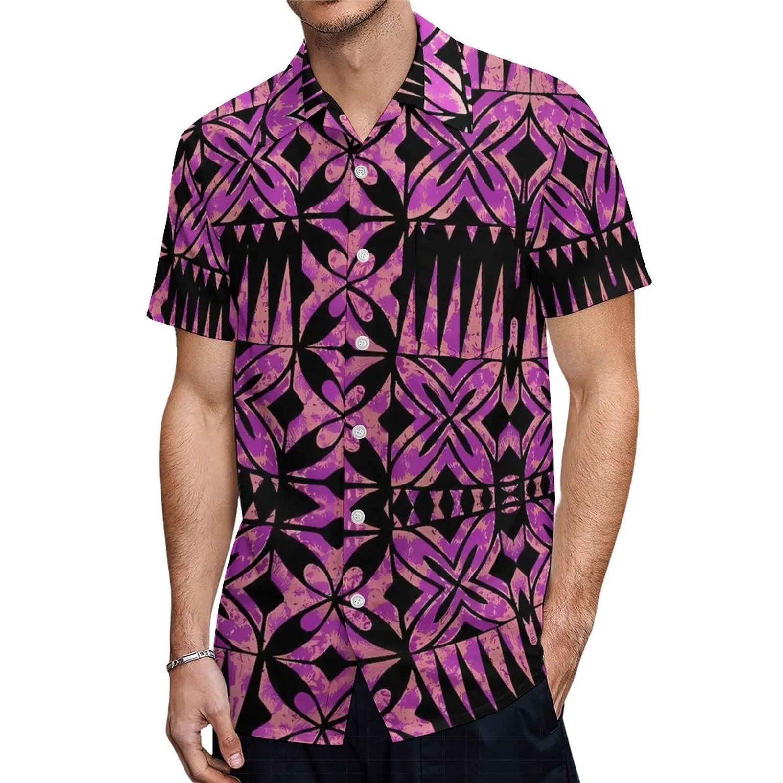 Summer Short Sleeve Men'S Shirt Couple'S Dress Polynesian Floral Custom Elegant Women'S Dress With Ruffled Double Cuffs