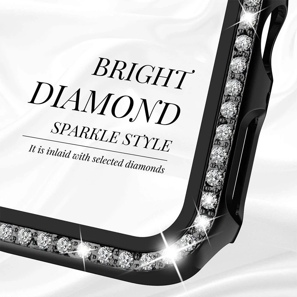 Diamond Cover for Apple Watch 44mm 40mm 42mm 38mm 45mm 41mm,Glitter Bumper Protective Case+Glass for iWatch Series 8 7 6 5 4 3SE