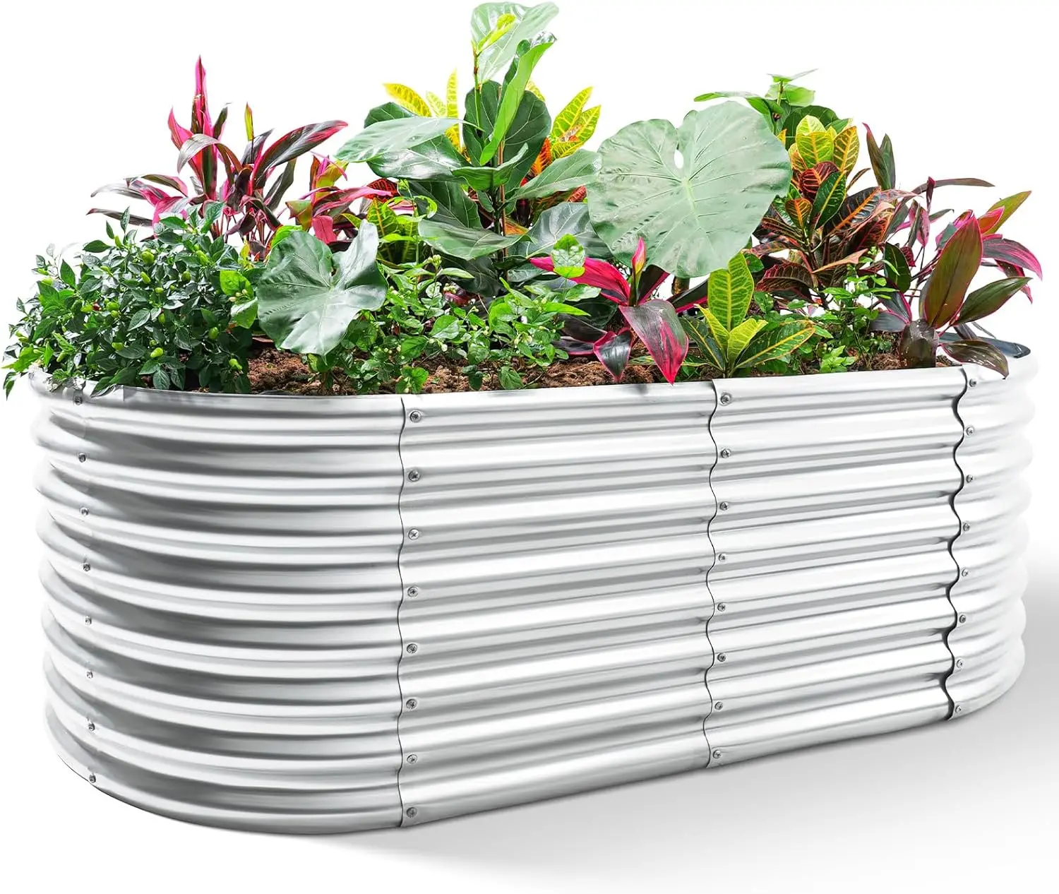Galvanized Raised Garden Bed, 8x4x2ft Planter Boxes Outdoor, Oval Larger Metal Planter Boxes for Vegetables, Fruits, Flowers (Silver)