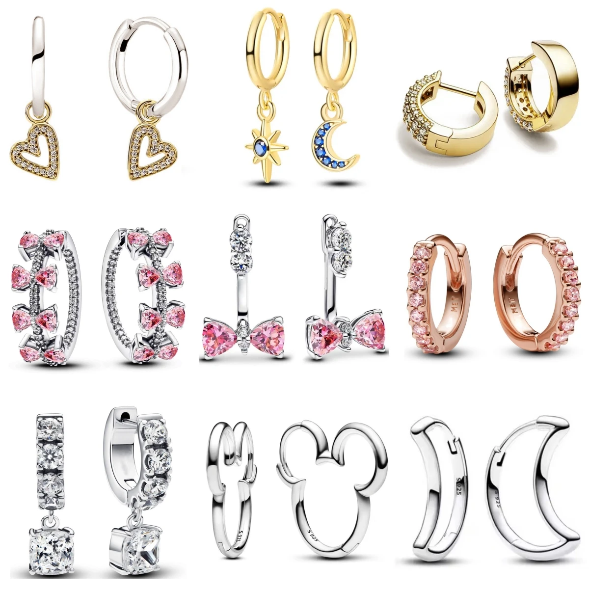 

Bow Ear Loops Sun Moon Heart Miniso Mickey Earrings Charms Original Charm Fit Women 925 Silver Earrings Jewelry Wedding luxury