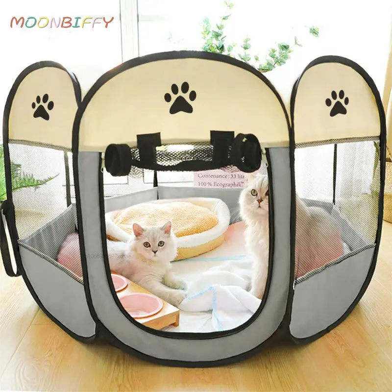 Portable Folding Pet Tent Dog House Octagonal Cage For Cat Tent Playpen Puppy Kennel Easy Operation Fence Outdoor Big Dogs House