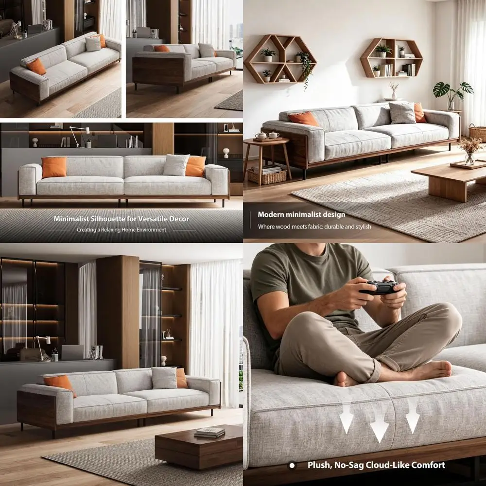 Elegant Removable Washable Cotton-Linen Sofa Cover with Square Arms and Throw Pillows