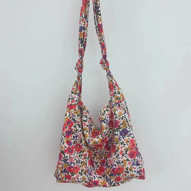 

Korean Popular Red Floral Cloth Handbags Thin Cotton Shoulder Bags Can Span Diagonally Tote Bag