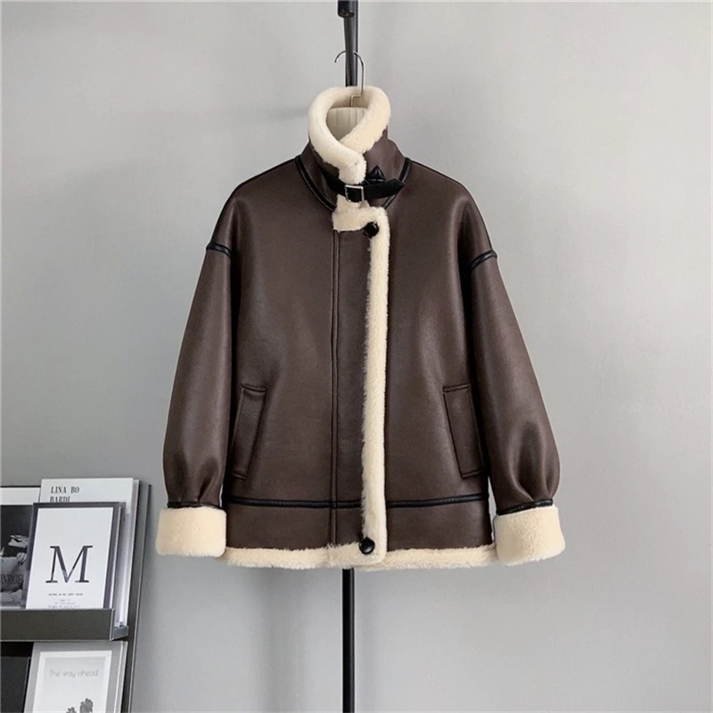 2024 Winter New Retro Thickened Wool Fur Coat Female Leisure Warm Windproof Stand Collar Short Jacket PT491