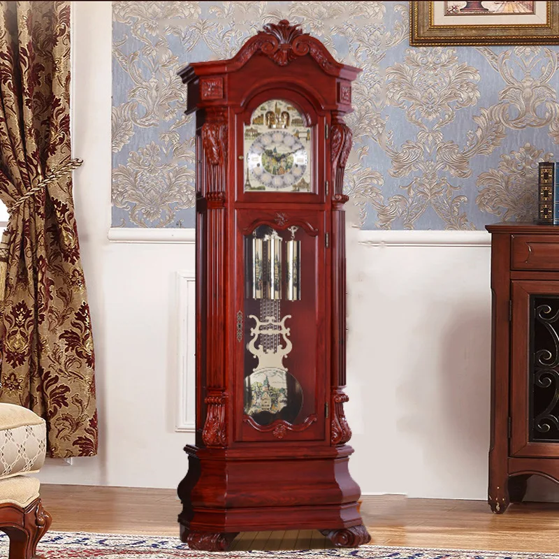 Mechanical floor clock European living room solid wood table clock Chinese pendulum clock