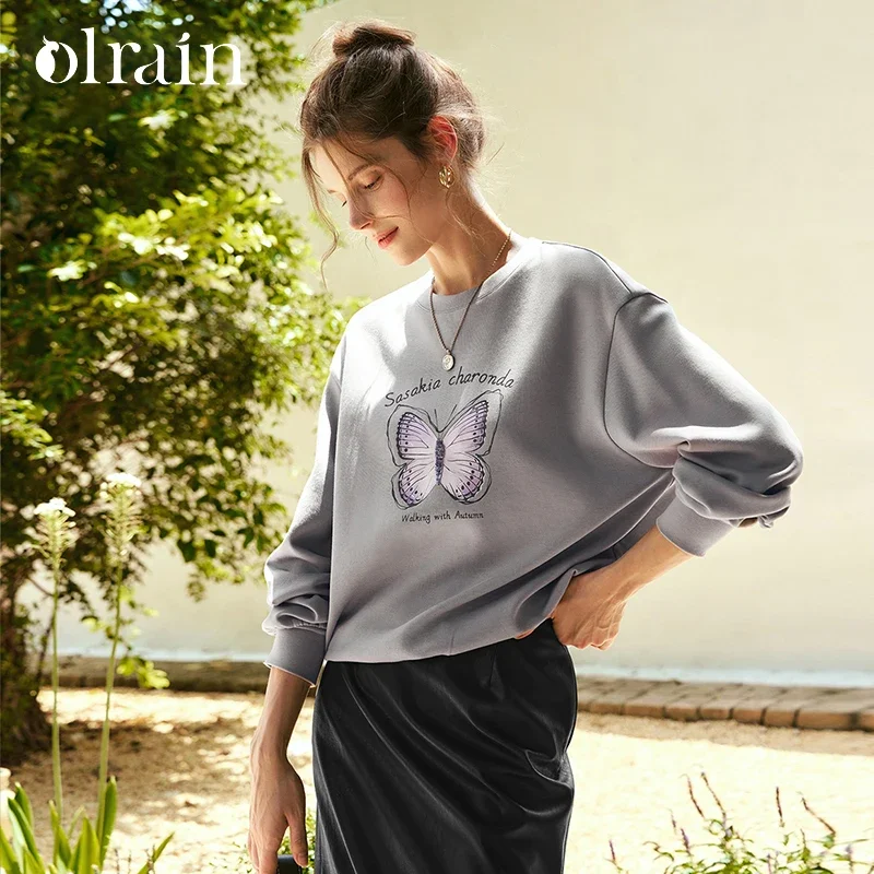 

OLrain Fashion Sequins Sweatshirts for Women Spring 2025 Loose Printing Elasitc Knitted Drop Sleeve Simple Pullovers N56QR83913