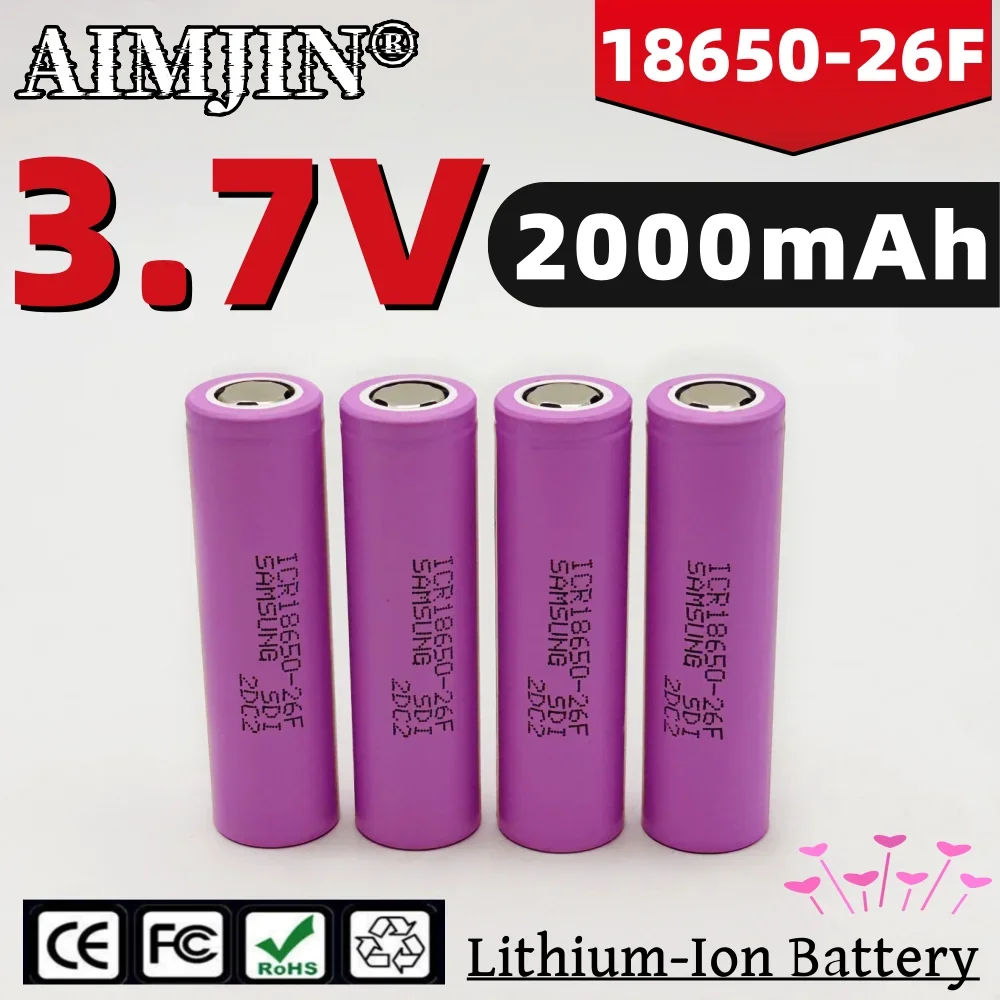 

ICR18650-26F Lithium-ion Battery 3.7V 2000mAh 18650 Rechargeable Battery Suitable for All Kinds of Electronic Products