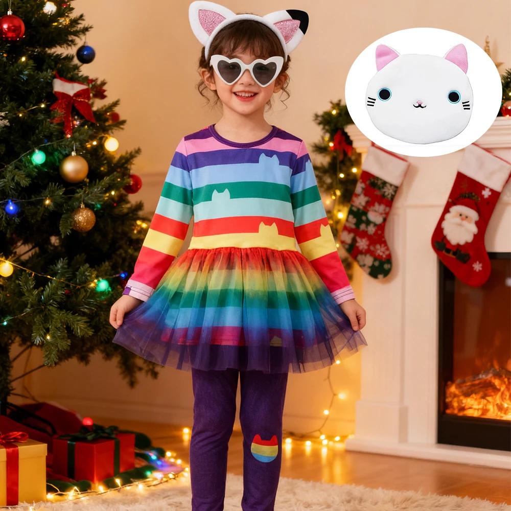 

5 шт. детская одежда, рождественское платье принцессы, кукольный домик Габби, костюмы для косплея, одежда для выступлений, новогодние подарки