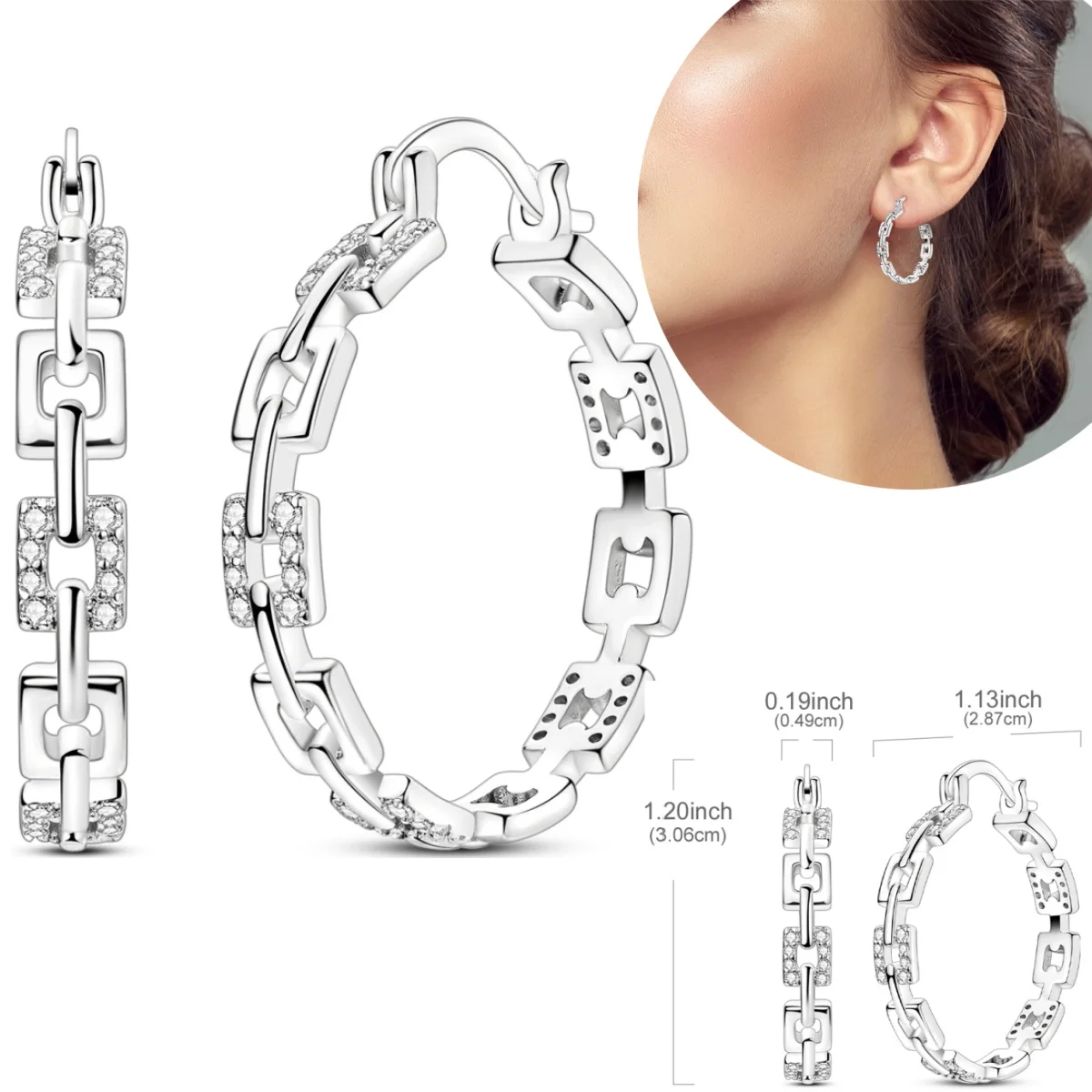 Orstarry S925 Sterling Silber Quadratische Kette Mit Stein Intarsien Ohrringe Creolen Für Frauen Schmuck Original Party Trendy Geschenk
