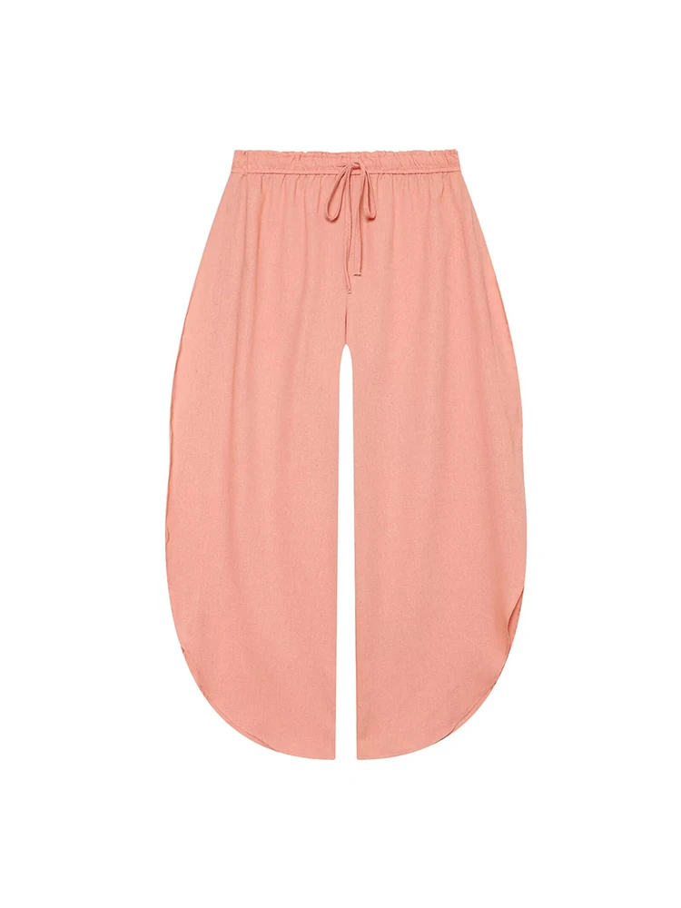 Casual Women High Waist Wide Leg Pants Elastic Waist Long Trousers Summer 2026 New Arrival Versatile Split Decorative Pant Lady