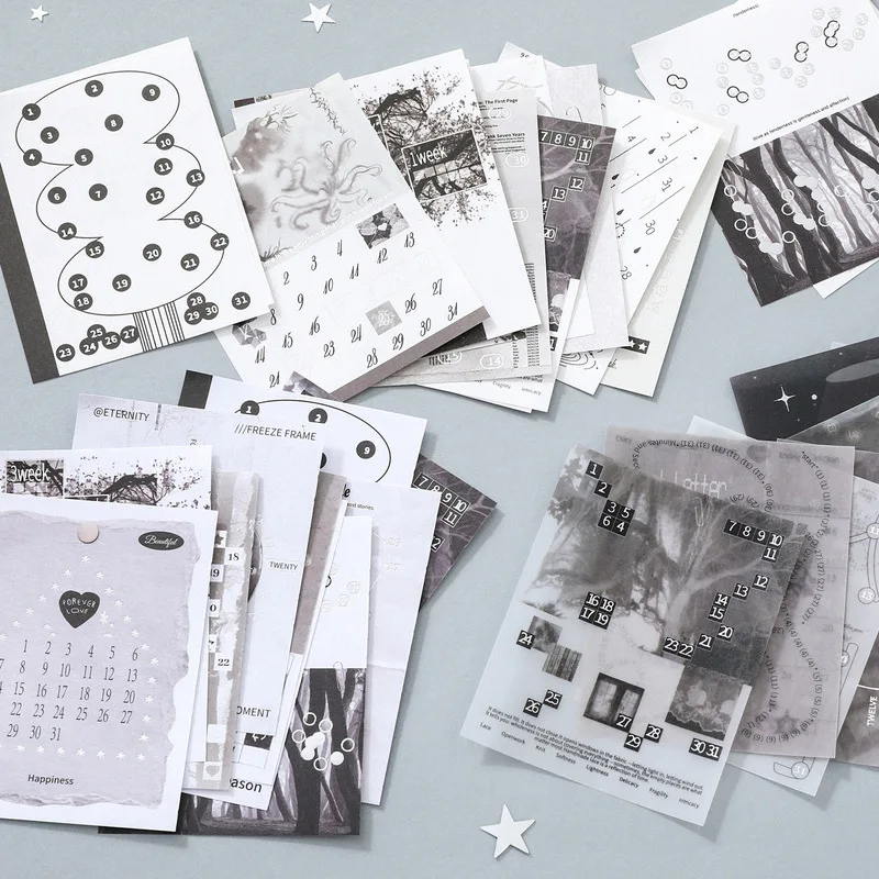 90Pcs Moon Time Calendar Decor Sheets, Vintage Number Pattern Paper for Handmade Journal & Album Decoration