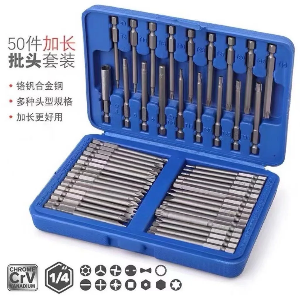 Extended Magnetic Screwdriver Bit Set with 36 to 50 Pieces Cross Triangle Hex Star Bits 1/4 Inch Hex Shank for Furniture